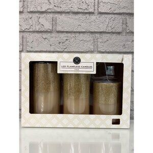 Modern Expressions Led Flameless Gold Candles Lot Of 3 With Remote Control